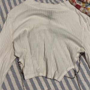 SHEIN White Ribbed Crop Top with Chain Detail